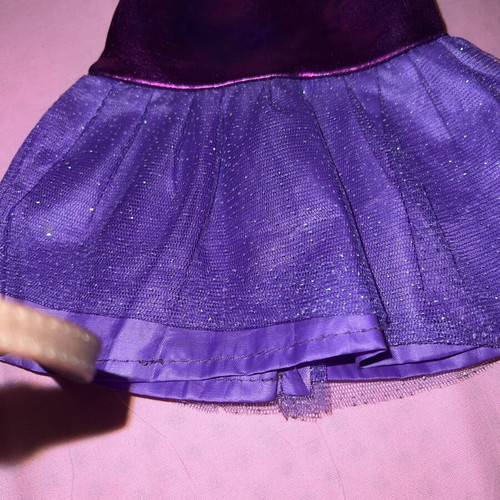 Doll dress with hair ribbon set used, satin and glitter tulle