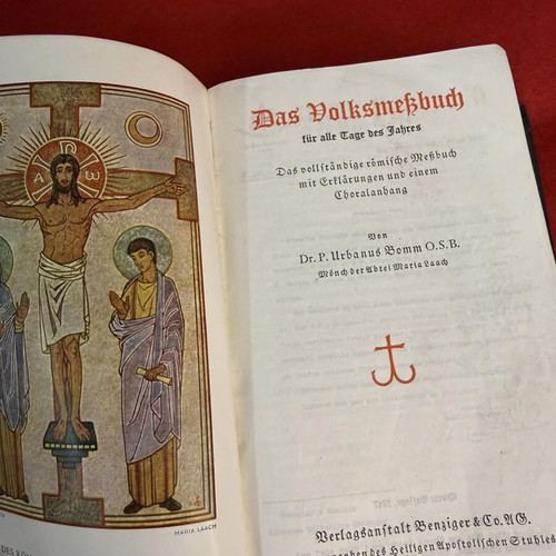 Catholic prayer book Das Volksmessbuch used, leather-bound