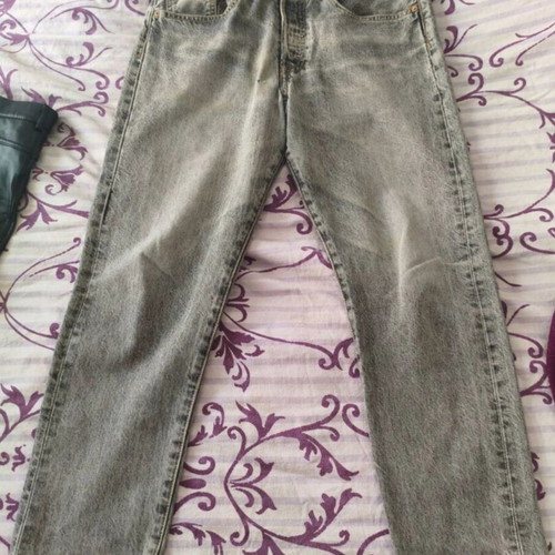 Vintage Levi’s 501 gray straight jeans with button fly, refurbished, size M