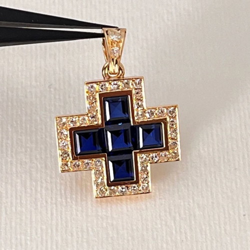 Gold cross k18 like new with diamonds and sapphires