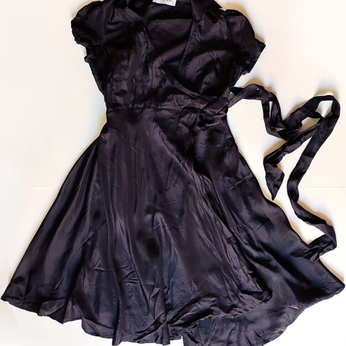 Vintage black Indian silk midi wrap dress S/M used