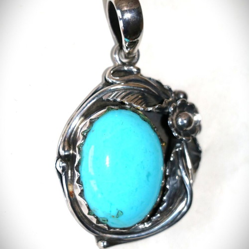 Turquoise Silver 925 Sterling Navajo Indian Pendant Necklace new