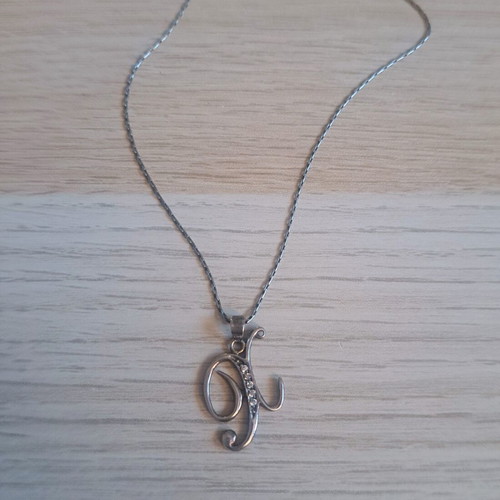 Silver necklace 925 with monogram X and zircon, like new