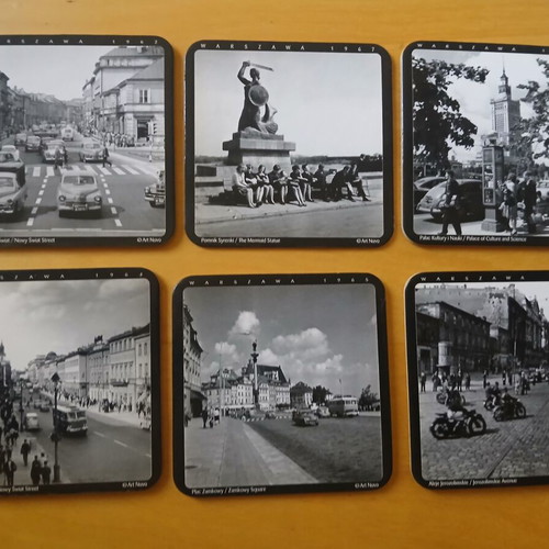 Coasters used, pack of 6, from Warsaw with city locations