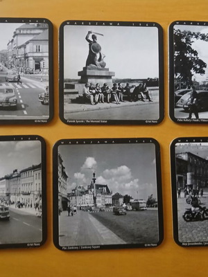 Coasters used, pack of 6, from Warsaw with city locations