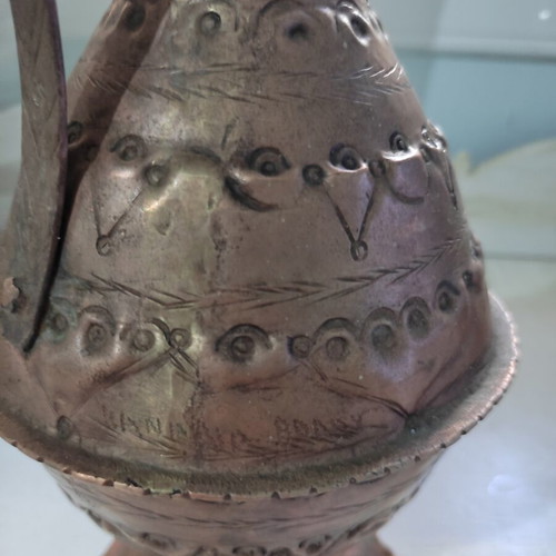 Handmade copper pitcher used, museum piece with engraved signature