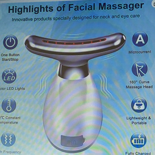 Electric face and neck massager new, with 7-color vibration and thermal mode