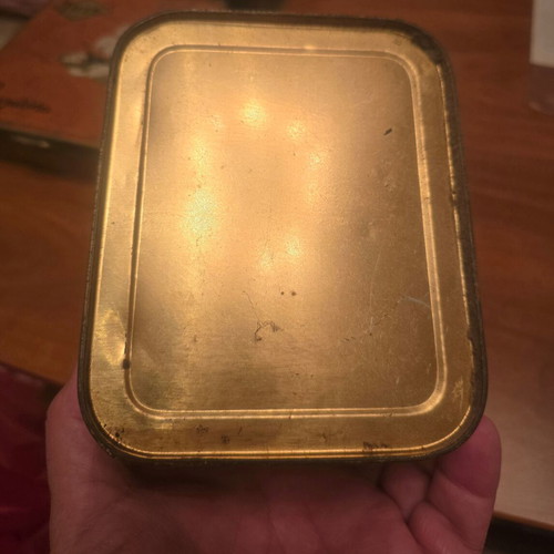 Tin box Makedonikos halvas used, 1950s decade