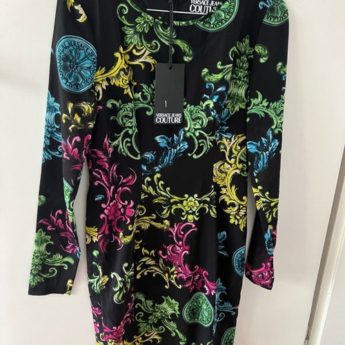 Versace Jeans Couture Shift dress new, black with print, size M