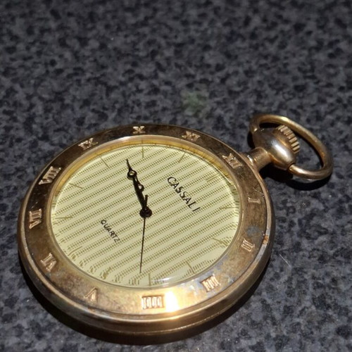 Vintage Cassali Quartz Pocket Watch used, gold tone, retro style