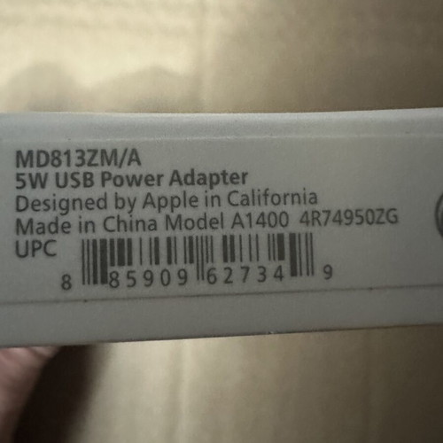 Apple USB Power Adapter 5W new, model A1400