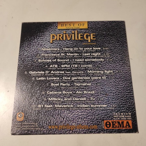 Best of Privilege party restaurant volume 3 CD like new, electronic