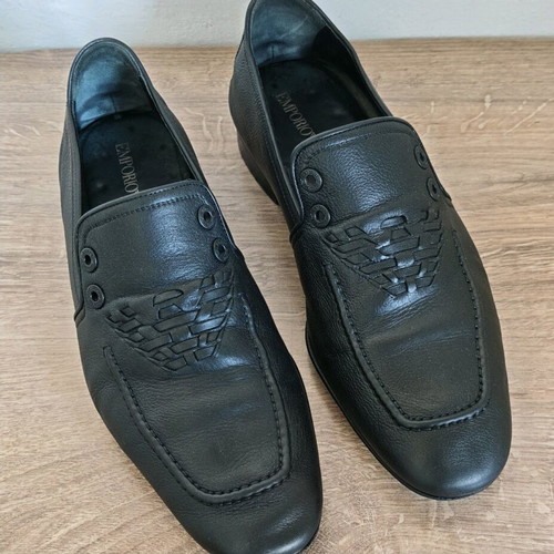 Emporio Armani leather loafers used, size 44.5, black