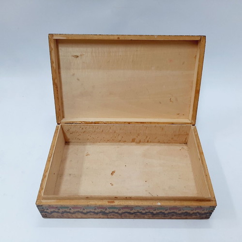 Vintage pyrography wooden box with landscape painting, 1960s