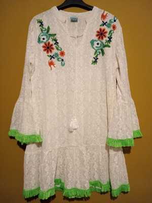 Jasmine Boho Style φόρεμα καινούργιο, με κέντημα και φούντες, one size