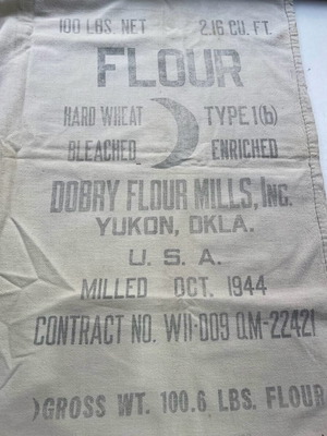 Flour sack used from World War II 1944 vintage Dobry Flour Mills