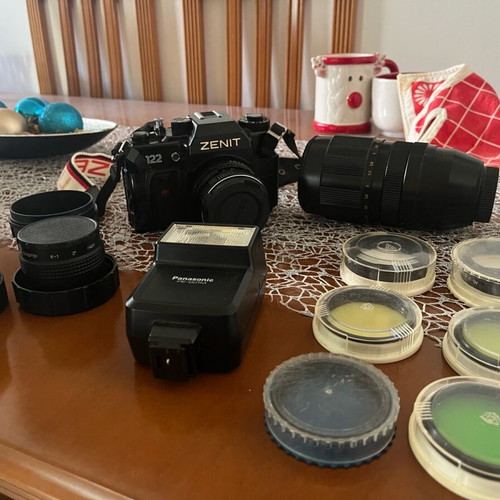 Zenit 122 like new with 3 lenses, 6 filters and flash