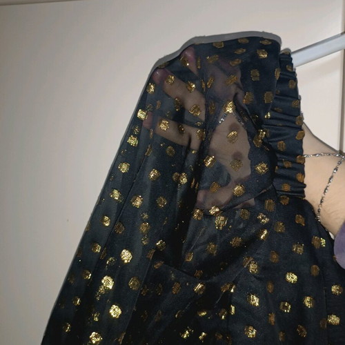 Bustier top black with puffed sleeves like new, gold details