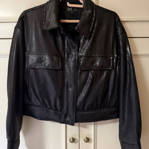 Zara Black Crop Jacket With Sequins New