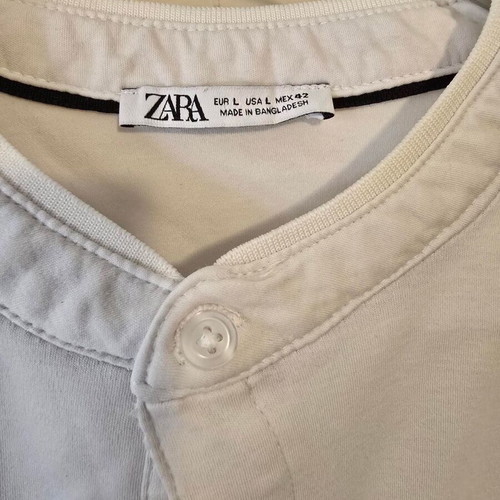 Zara men's polo shirt with Mao collar, white, size L