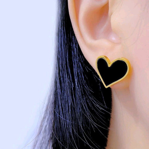 Minimal heart earrings black with gold new