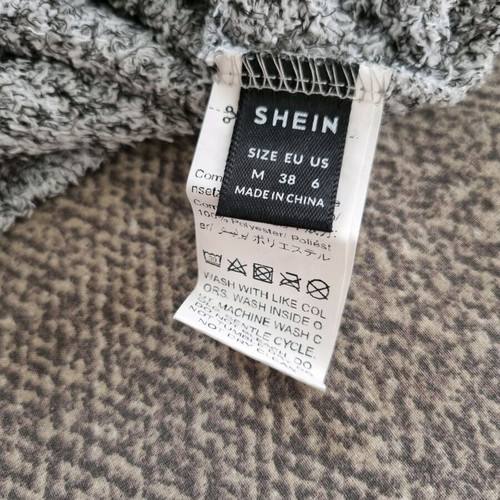 Grey Shein long-sleeve sweater with split hem, new, size S