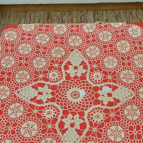 Handmade crochet tablecloth grapes 120x120 new, 50-year heirloom