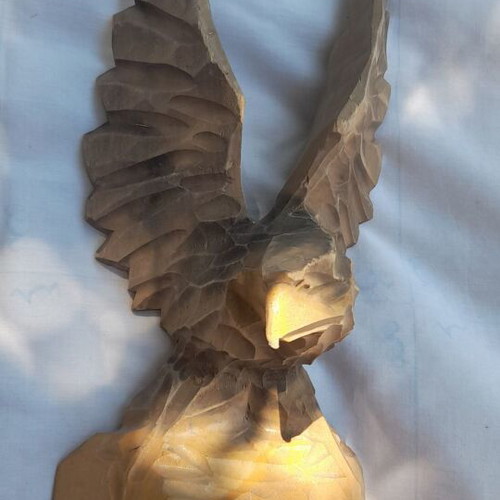 Vintage Soviet Wooden Eagle sculpture used with original paper label