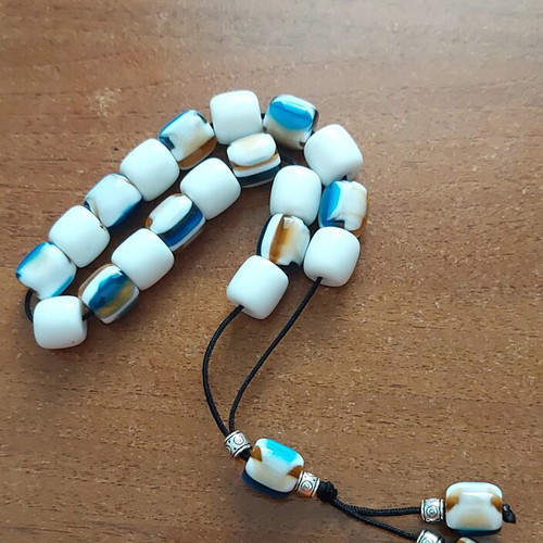 Handmade Resin Komboloi White with Blue Shades like new