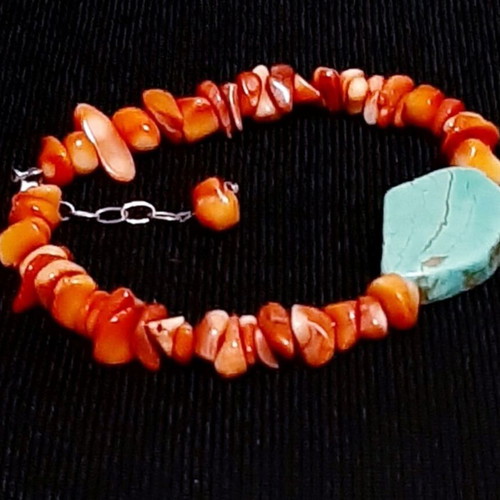 Capri bracelet with natural coral, turquoise and 925 silver, new