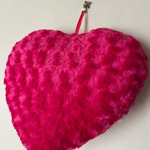 Heart pillow with bow like new, pink fuchsia