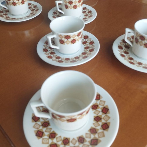 Kronester Bavaria full set of 6 coffee cups Op Art geometric mint