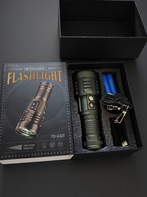 TD-G421 Rechargeable LED Flashlight with Zoom and 5 Side Light Colors