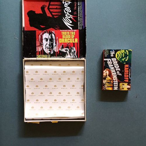 Collage paper tobacco box and matchbox, new