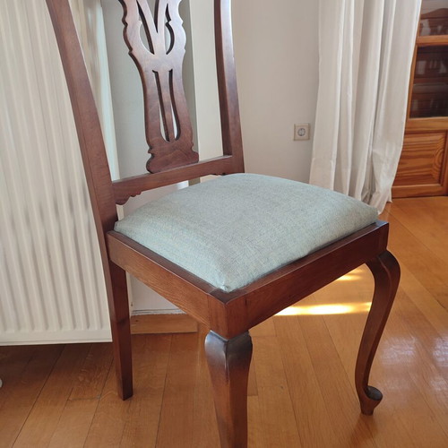 Walnut dining set with storage and 6 chairs