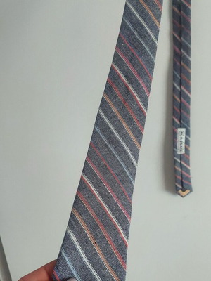 Mosaic tie, handmade, cotton and linen, blue multicolor