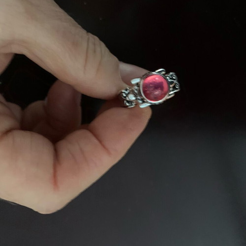 Ring with pink red stone in silver color new