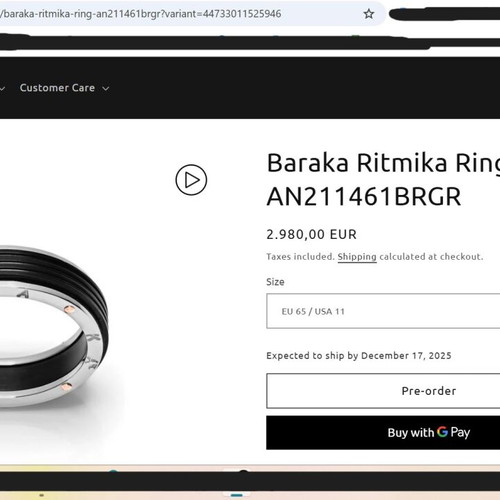 Baraka Ritmika Ring 18K 6mm men's ring used, white gold and black plating