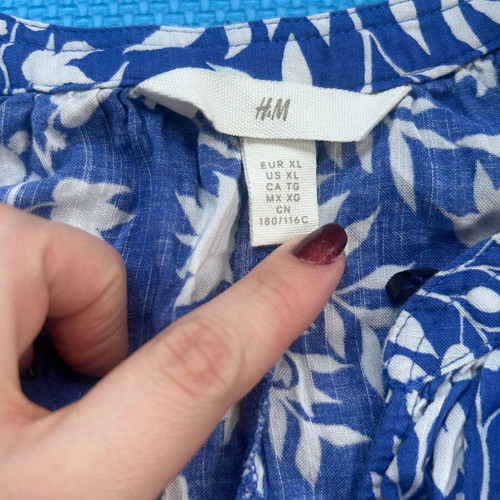 H&M Blue and White Floral Kaftan Dress Size XL like new