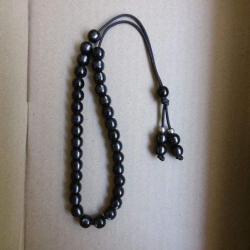 Handmade komboloi with 33+1+4 black acrylic beads, new