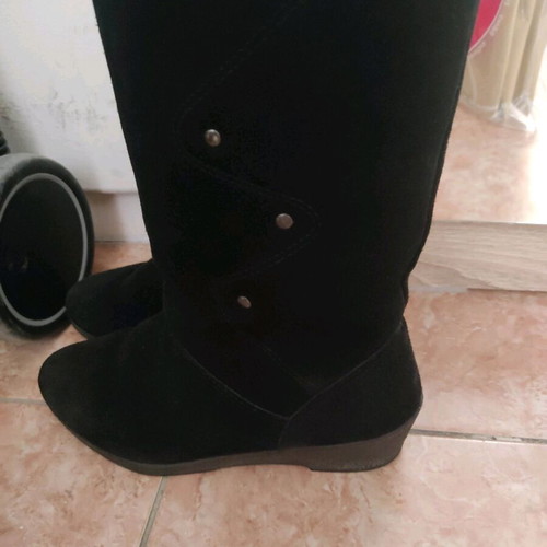 Fabric boots with fur like new, black, size 37