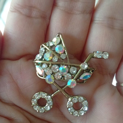 Eisenberg Ice vintage baby carriage brooch with Swarovski crystals