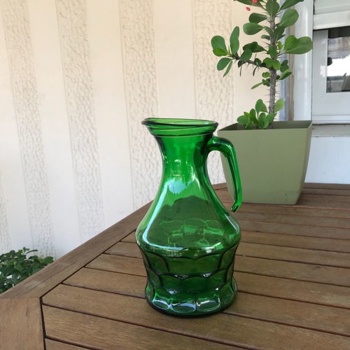 Vintage Italian emerald green glass jug used