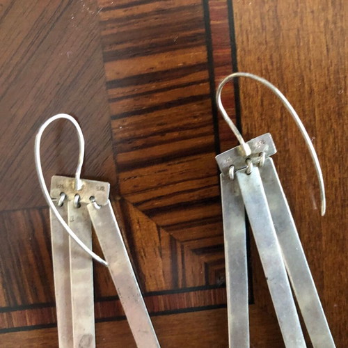 Silver earrings used, long, turquoise color