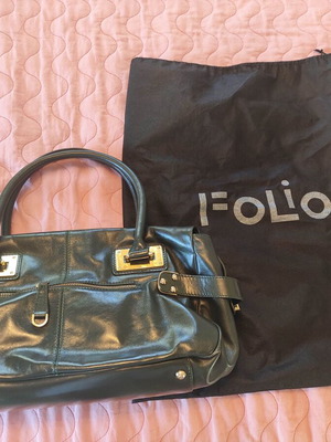 Folio leather women's handbag like new, dark green bowling style