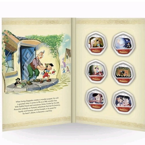 Pinocchio album with 6 coins 50p 2022 new