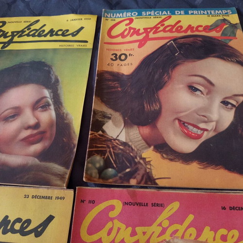 French magazines Confidences 1949-1950 like new, set of 4