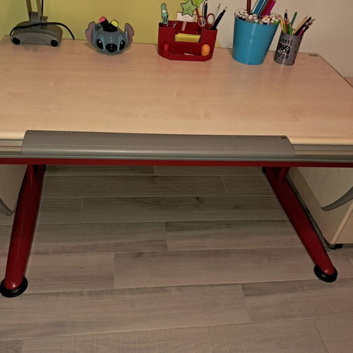 Moll Runner Children's Desk with Drawer Unit and Lamp used