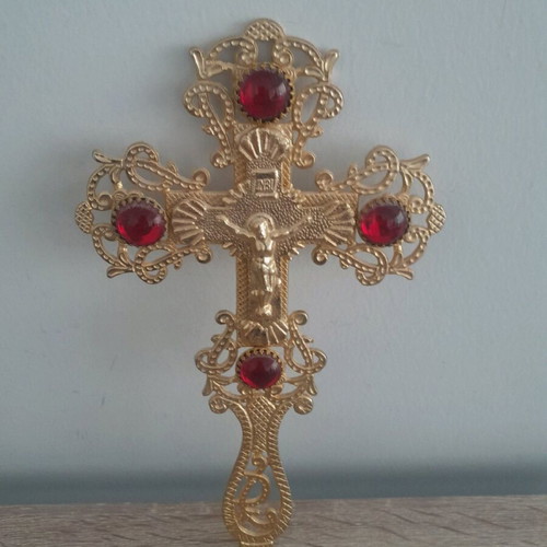 Blessing cross new 24cm with red stones