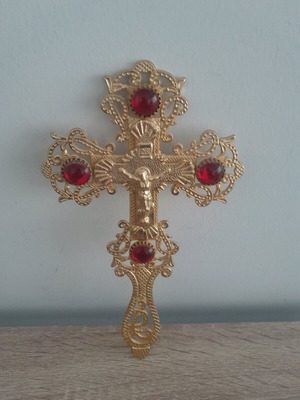 Blessing cross new 24cm with red stones